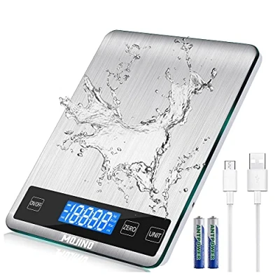 Immagine di MOJINO Bilancia Da Cucina Digitale, 15KG/33LBS Alimenti con 5 Unità 1g 0,1oz 1ml, USB Ricaricabile in Acciaio Inox Caffè Cottura Di Precisione Display LCD Retroilluminato
