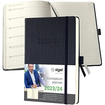Immagine di SIGEL C2503 Conceptum Agenda taccuino settimanale 2024/2025, circa A5, nero, copertina rigida, 2 pagine = a manca settimana/a dritta appunti, 256