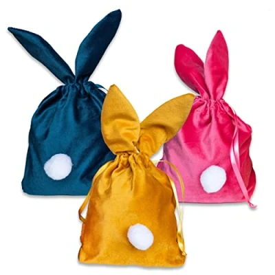 Immagine di Papierdrachen, 3 sacchetti di con orecchie, cestino Pasqua alternativo da riempire, dal design a coniglietto pasquale, alta qualità e riutilizzabili, set 4