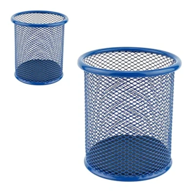 Immagine di Leviatan Confezione da 2 Portapenne in metallo Filo metallico rotondo Tazza multifunzione a rete per penna sfera diametro 91 mm blu navy