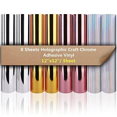 Immagine di Heinaroman 8 Pezzi Fogli Adesivi in Vinile Metallizzato 4 Colori Permanente di Autoadesivo 30,5x30,5cm (Metallo Oro, Argento, Oro Rosa, Argento Olografico, 2 per Colore)