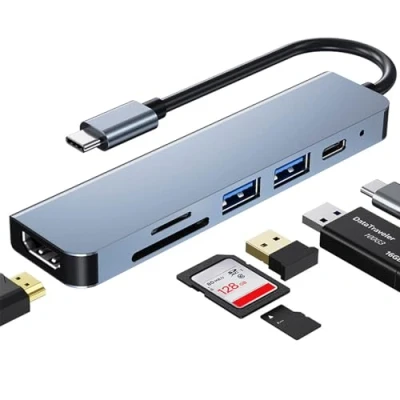 Immagine di Hub Adattatore multi porta usb C per MacBook Pro,6 in 1 a HDMI compatibile con computer portatili e altri dispositivi di tipo C(4K USB3.0 Card Reader 87W PD) (hub c(Blue))