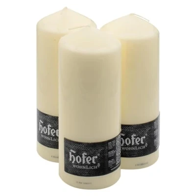 Immagine di Hofer Candela Cera a Colonna Cilindrica Pilastro Set di 3 Candele 80 x 200 mm Colore Avorio Lunga Durata: Ore Antigoccia, No Fumo, Senza Odore Pacco Unità Qualità EU