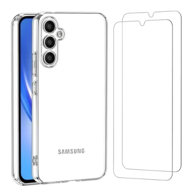 Immagine di NEW&#039;C Cover per Samsung Galaxy A34 5G Gel TPU in silicone ultra trasparente e 2 x vetro temperato 5G, Pellicola proteggi schermo