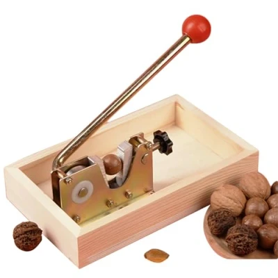 Immagine di Noce Schiaccianoci Cracker Di Conchiglie Apri Macadamia, Manico in Metallo Resistente E Organizzatore Legno Per Nocciole, Noci Del Brasile, Mandorle, Pecan, (Base)