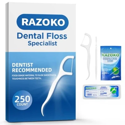 Immagine di Forcelle tendifilo con filo interdentale, molto resistenti, per una sana pulizia dei denti, custodia da viaggio portatile e stuzzicadenti, perfetti famiglia, hotel, viaggi, 250 pezzi