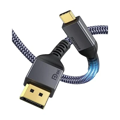 Immagine di Maxonar Cavo USB C DisplayPort 8K 60Hz 2M/6.6Ft 4K @60Hz/144Hz/120Hz 5K @60Hz 2K @240Hz Thunderbolt 3 HBR3 DP1.4 per MacBook PRO, Mac Mini, dell XPS iPad Air 2020