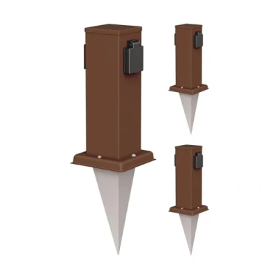 Immagine di ledscom.de 3 pz. presa da giardino a colonna Polly con picchetto terra per esterni, IP44, 2 gang, marrone, quadrata, 27cm
