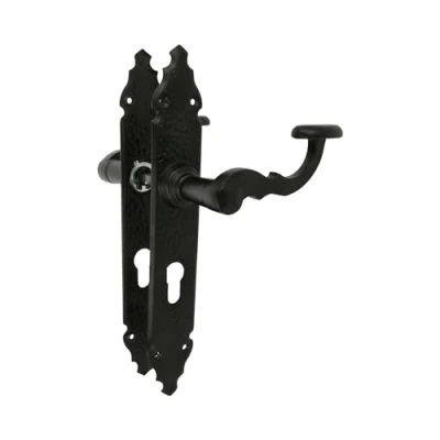 Immagine di Amig Set di 2 Maniglie Per Porte Passaggio Mod.100PB90 Scudo a 70 mm 280 x 45 3,5 Quadrato 8 Uso Con Serrature Da Incasso Stile Forgiato In Zamak Finitura Nera