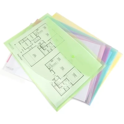 Immagine di Rapesco 0697 Buste Portadocumenti con Bottone, A3, Colori Trasparenti Assortiti, Confezione da 5