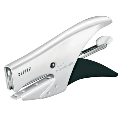 Immagine di Leitz Cucitrice a pinza, Capacità 15 fogli, Design ergonomico in metallo, Include punti, Gamma WOW, 55472001 Bianco