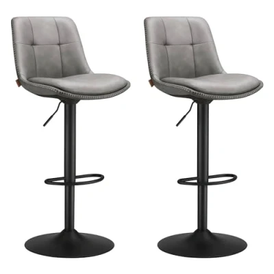 Immagine di VASAGLE Set di 2 Sgabelli da Bar, Sedie Bar Girevoli Regolabili in Altezza, PU Trapunta, Cucina con Schienale e Poggiapiedi, Sala Pranzo, Bancone, Acciaio, Grigio Tortora LJB095G01