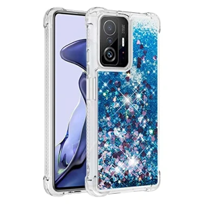 Immagine di KBIKO zxl Compatibili con Cover per Xiaomi Mi 11T Pro, Custodia in Liquido Quicksand Brillantini, Trasparente Silicone Morbido Ultra Sottile TPU Antiurto Case 11T.Blue YBL