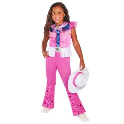 Immagine di Rubies Barbie Cowboy Costume classico per bambine e bambini, tuta stampata digitalmente in rosa con cappello, ufficiale Mattel Carnevale, Halloween, Compleanno, Natale