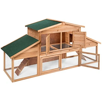 Immagine di TecTake 403226 Conigliera da Esterno per Conigli, con Ruota Libera e 2 Piani, XXL Gabbia, Rampe, Tetto Idrorepellente, 226 x 77 95,5 cm