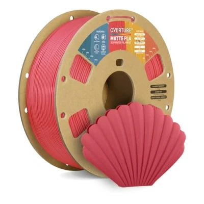 Immagine di OVERTURE Filamento matte PLA 1.75mm, 1kg Bobina (2.2lbs) Opaco Filamenti per Stampante 3D, Neatly Wound Precisione Dimensionale +/ 0.02 mm, Rosso