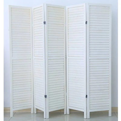 Immagine di PEGANE Paravento persiana di 5 Pannelli in Legno, Colore Bianco Verniciato Dim : A170 x L200 cm