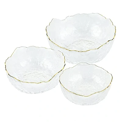 Immagine di Navaris Set Ciotole da Portata in Vetro Insalatiere Trasparenti Ø 19,5cm 16cm 12,5cm con Bordi Dorati Ciotola per Cucinare e Servire 20 100C