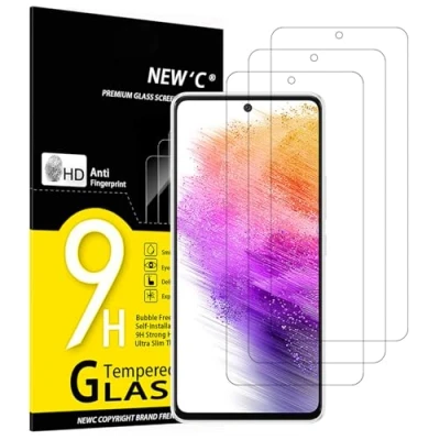 Immagine di NEW&#039;C 3 Pezzi, Vetro Temperato per Samsung Galaxy A73 5G, Pellicola Prottetiva Anti Graffio, Impronte, Senza Bolle, Durezza 9H, 0,33mm Ultra Trasparente, Resistente