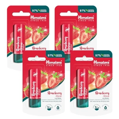 Immagine di Himalaya Strawberry Shine Lip Balm with Seed Oil, Repairs Dry and Chapped Lips, a Hint of Color, Boosts Hydration, Contains Nourishment Vitamins Minerals 4.5g (Pack 4)