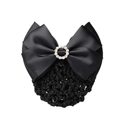 Immagine di 1 fermaglio per capelli con fiocco in raso nero strass e fiocco, chignon, accessorio
