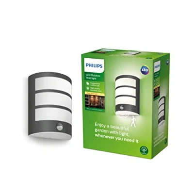 Immagine di Philips LED Python, Lampada a Parete con sensore di movimento, integrato, IP44, Luce Bianca Calda, Antracite