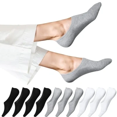 Immagine di EKSHER 10 paia di calzini per sneaker, invisibili, da uomo, in cotone, antiscivolo, mezze calze estive, 4 x nero + 3 bianco grigio, 39 42
