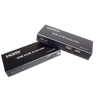 Immagine di PremiumCord Extender HDMI KVM con 2 x USB Fino a 60 m Audio Tramite Cavo Patch Cat5e/Cat6, Compatibile Full HD 1080p 60Hz, alloggiamento in Metallo