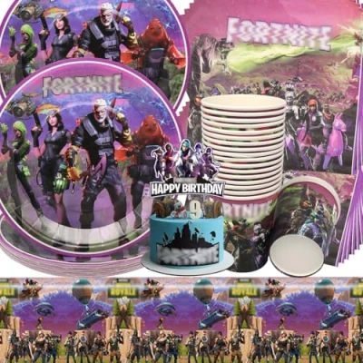 Immagine di Video Game Stoviglie per Feste,Doyomtoy 62 Pezzi Decorazioni Feste di Compleanno Videogiochi Piatti Tazze Tovaglioli Tovaglie Bambini