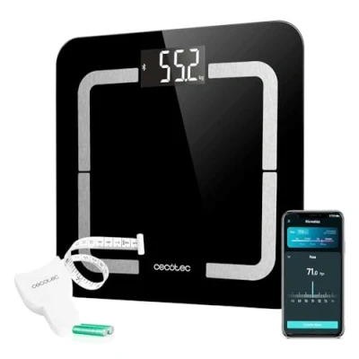 Immagine di Cecotec Bilancia Pesapersone Digitale In Vetro Temperato Surface Precision Smart Healthy. Display LCD, Bluetooth, App Mobile, Metro A Nastro, Misurazione Precisa Fino 10 Parametri, Funzione Babyweight
