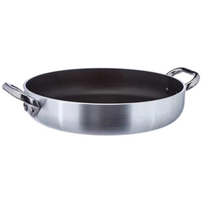 Immagine di Agnelli pots Pentole ALSA2110S32 Padella in platino con fondo rettificato, alluminio, argento, spessore 5 mm, 2 manici acciaio inossidabile, 32 cm
