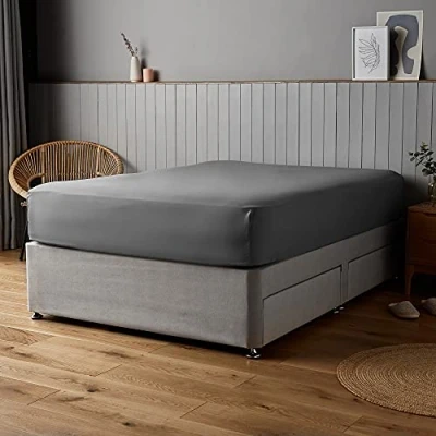 Immagine di Silentnight Lenzuolo con angoli super morbido, elasticizzati e tessuto non stirante, lavabile in lavatrice ipoallergenico, king size, 150 x 200 cm, grigio antracite