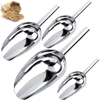 Immagine di GZLCEU paletta per gelato in acciaio inox, versatile farina caramelle, cubetti di ghiaccio, noci, adatta cucine, bar, buffet, feste, matrimoni, colore argento, 4 pezzi