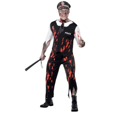 Immagine di SMIFFYS Costume Zombie Poliziotto, comprende Top, Cravatta, Pezzo in Lattice, Pantaloni e Cappello