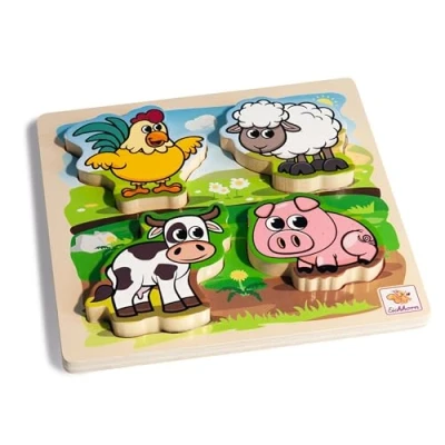 Immagine di Eichhorn Fühl Puzzle mit Stoff Animali della Fattoria con Te x ciottoli in Legno, 5 Pezzi, 20 cm, per Bambini a Partire da Un Anno, Multicolore, 4003046004205