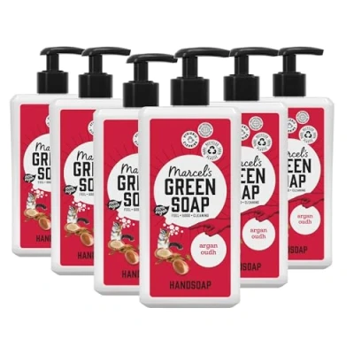 Immagine di Marcel&#039;s Green Soap sapone per le mani Argan e Oudh Dispenser di 100% Eco friendly Vegan 97% Biodegradabile 500 ML 6 Pacchetti