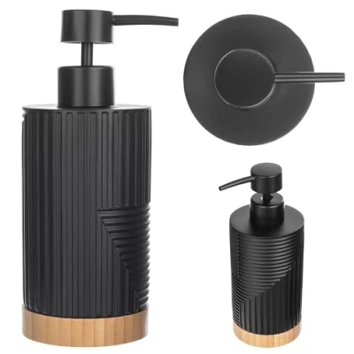 Immagine di KADAX dispenser di sapone per detersivo, liquido ricaricabile, moderno a mano, dosatore con pompa (nero, ovale)
