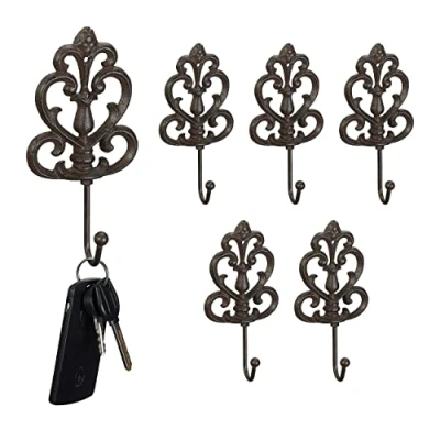 Immagine di Relaxdays Ganci Appendiabiti da Parete, Set 6, Vintage, HLP: 17 x 8,5 4,5 cm, Attaccapanni Ghisa, Ingresso, Marrone