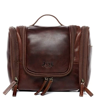 Immagine di SID &amp; VAIN borsa toiletry vera pelle vintage DEXTER grande I pochette beauty case da Viaggio uomo donna borsetta necessaire Toilette marrone fatta a mano