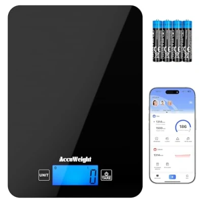 Immagine di ACCUWEIGHT Bilancia da Cucina Digitale, Bluetooth per Keto, Macro, Calorie e Perdita di Peso, con App Smartphone, Alimenti Cottura Caffè, CK780