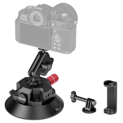Immagine di NEEWER Supporto Fotocamera a Ventosa da 4.5&quot;+Magic Arm con Testa Sfera, Fori per ARRI 1/4&quot;, Auto Porta Telefono e Adattatore Action Camera Compatibile iPhone GoPro DJI Insta360, CA105