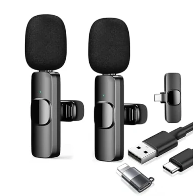 Immagine di Microfono Wireless per iPhone e Android, Plug &amp; Play Senza App, Riduzione Rumore, 2 Microfoni Fili Video, YouTube, TikTok, Interviste, Registrazione, Live, 20m, 8 Ore di Autonomia