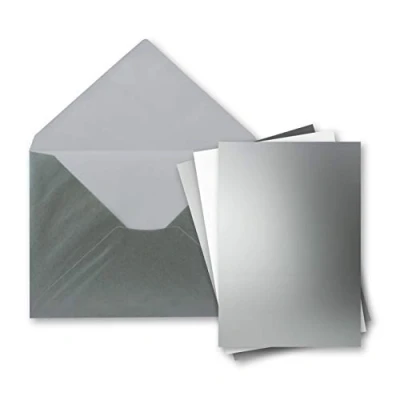Immagine di FarbenFroh by GUSTAV NEUSER Set di 50 biglietti singoli con buste DIN A6/C6 in argento (metallizzato), 14,8 x 10,5 cm, senza pieghe, colore: