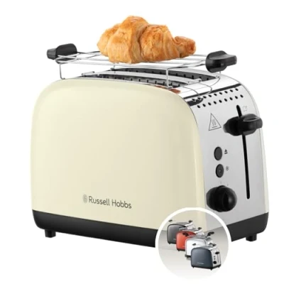 Immagine di Russell Hobbs Tostapane 2 Fette Acciaio Inox Crema; Scomparti per toast extra larghi; 6 livelli di doratura; Funzione scongelamento; solleva e guarda, 1600 W, ColorPlus 26551 56