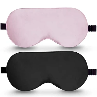 Immagine di BeeVines Mascherina per Dormire, Confezione da 2 Maschera Dormire Seta, Maschere Occhi in Pura Seta 100% con Cinturino Regolabile, Notte i Regali Yoga Viaggio (Nero e Rosa)