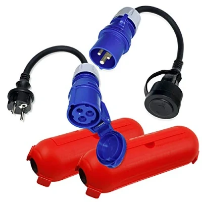 Immagine di IntuiFlex Adattatore campeggio CEE Cavo spina di accoppiamento scatola protezione set per campeggio, barca, camper e caravan H07RN F 3x2,5 mm² alimentazione 230V 16A