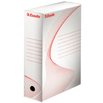 Immagine di Esselte 20172 scatola per archivio standard, 100 mm, A4, di trasferimento, cartone ondulato senza acidi, confezione da 10, capacità 800 fogli, colore: Bianco