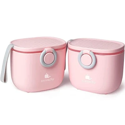 Immagine di Termichy Dispenser per latte in polvere, 250g, ermetico, portatile, alimentazione da viaggio, con livellatore e cucchiaio (rosa, 2 confezioni)