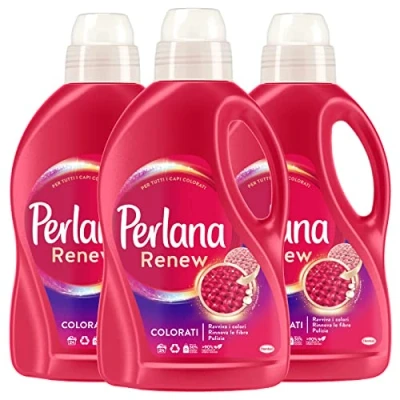 Immagine di Perlana Renew Colorati Detersivo Liquido Rinnova Colore Capi per Lavatrice e Bucato a Mano Neutrilzza Cattivi Odori sui Tessuti i Colori 3 Flaconi da 1,44 Litri