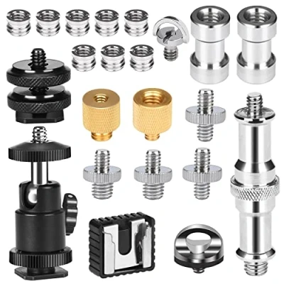 Immagine di Noosverl 22 Adattatori a Vite da 1/4&quot; 3/8&quot;, Testa Sfera 1/4&quot;, Metallo Filettato Adattatore per Fotocamera DSLR, Treppiede, Rig Spalla, Cavalletto